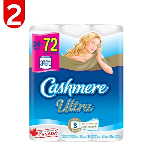 Cashmere Ultra Papier Hygiénique à Triple Rouleau, Mouchoir 3 Épaisseurs, 24 Unités / Lot de 2