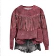 thumbnail image 1 of Yuyuzo Sweat-Shirts Oversizes pour Femmes Franges Garniture Chemise Col Rond Tops Manches Longues Pulls Décontractés, 1 of 3
