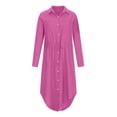 thumbnail image 4 of Jusqu'à 65 % de Rabais! Robes d'Été Mode pour Femmes 2024 Grande Taille Couleur Unie à Simple Boutonnage Col à Revers Robe Chemise à Cordon Robe en Coton et Lin, 4 of 8