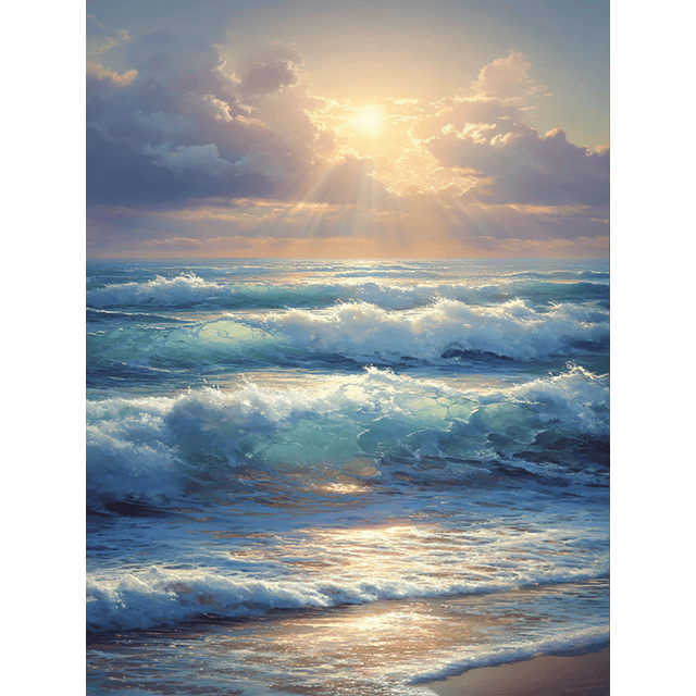 Ocean Waves Coastal Canvas Wall Art 15.75x11.81 Inches