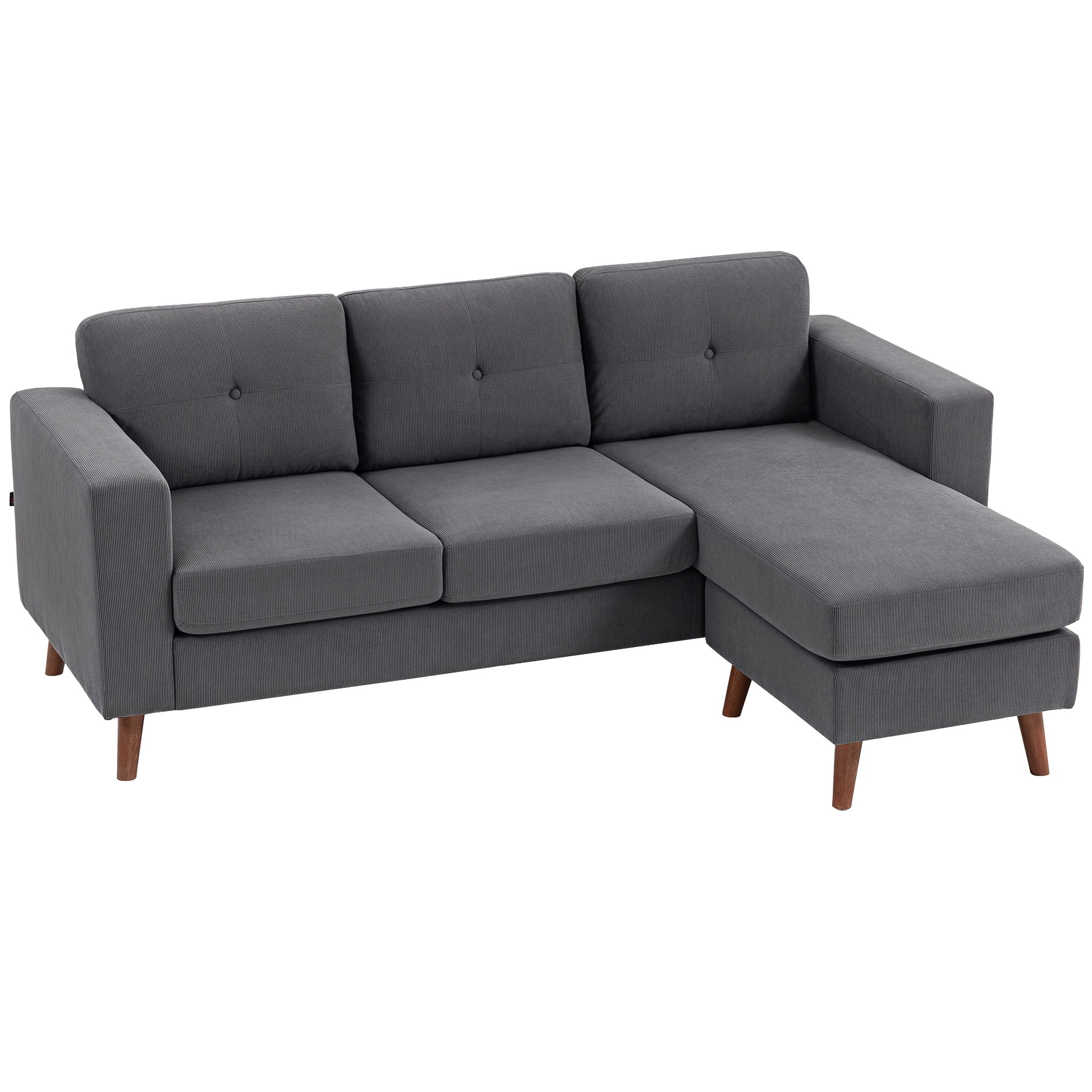 HOMCOM Sectional Sofa, L-Shaped Sofa with Chaise Lounge, Dark Grey