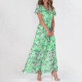 thumbnail image 2 of Robes pour Femmes Évasées Longues Froncées Robe Midi Chiffon Florale Courte Travail Décontractée Robes Manche Volant Col en V Robes Décontractées Été Mode Taille Fluide Robe Maxi Robe Longueur Petite Robes, 2 of 6