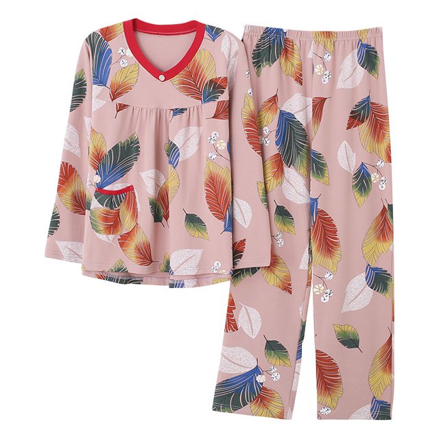 REDHOTYPE Pyjama Fantaisie à Fleurs pour Femme, Printemps Automne, Maman, Manches Longues, Coton, Col Rond, Automne pour Femme, Grande Taille, Tenue d'Intérieur