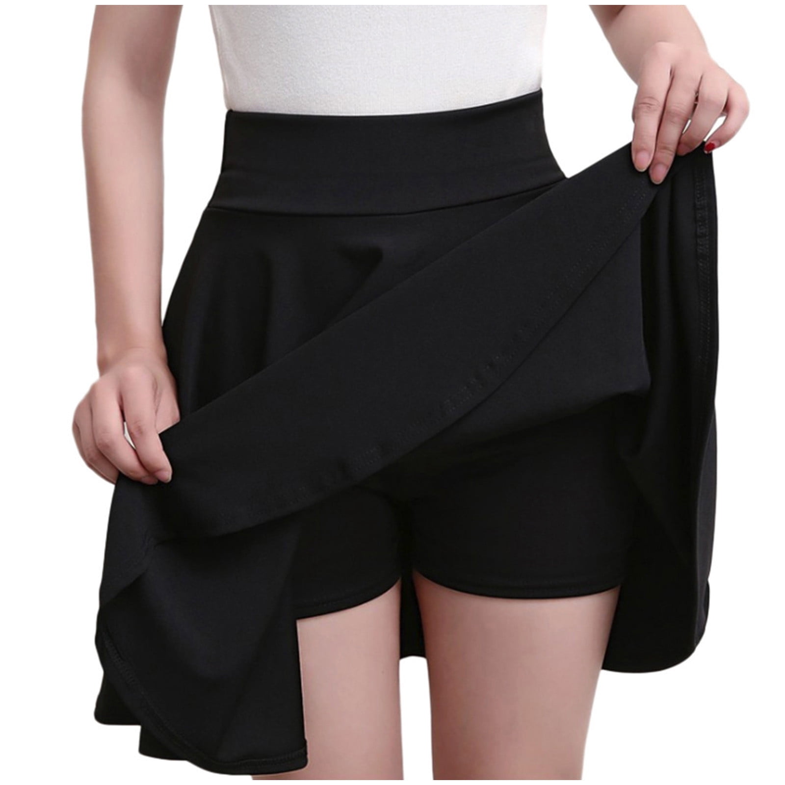 Jupe Basique Polyvalente pour Femme Grande Taille Extensible Taille Haute Décontractée Évasée Trapèze Mini Patineuse avec Short
