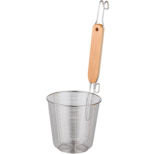 Pasta Basket Noodle Strainer Stainless Steel Mesh Strainer with Wood Handle
