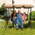 thumbnail image 3 of Costway Patio 3 Seats Canopy Swing Glider Hammock Steel Frame Cushioned Backyard Beige, 3 of 10