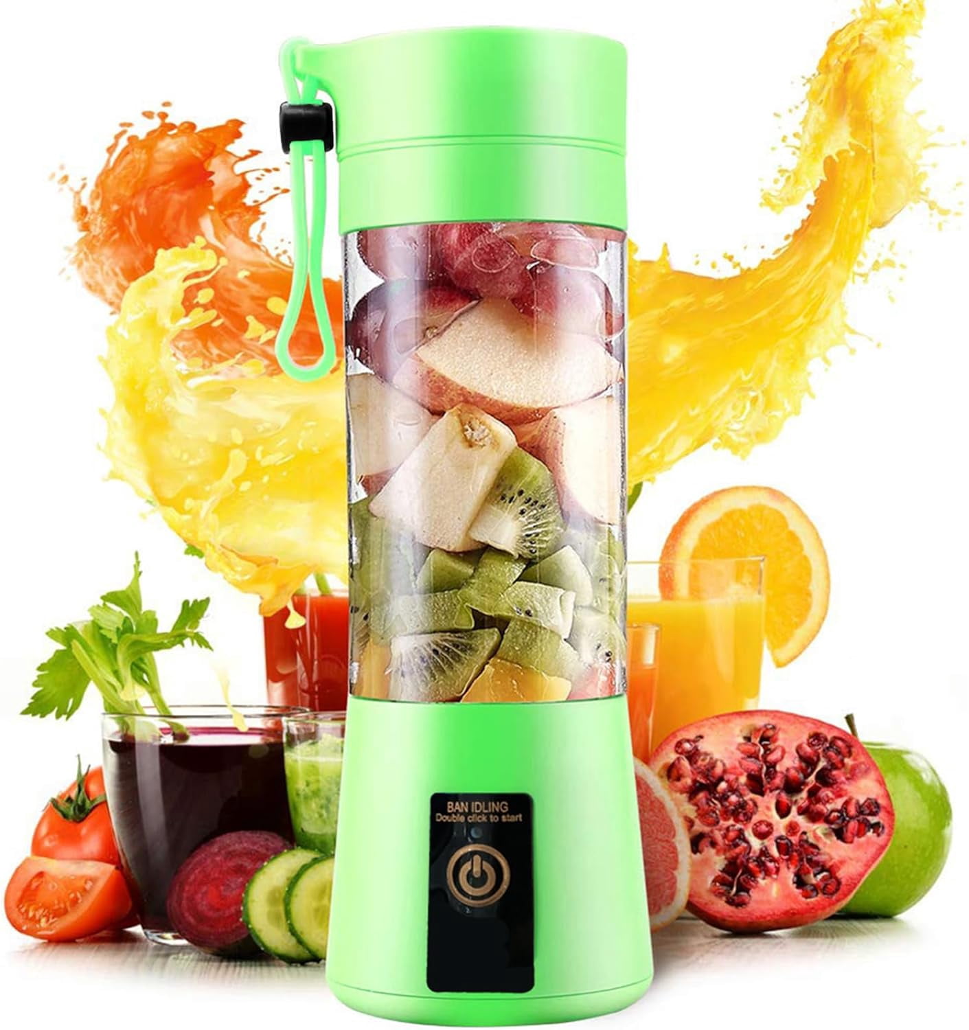 YSTIANN Portable Mini Blender USB Rechargeable 380ml for Smoothies, Shakes, Fresh Juice with Six Blades - Lightweight Travel Office Kitchen Use, Green WJ85-1996