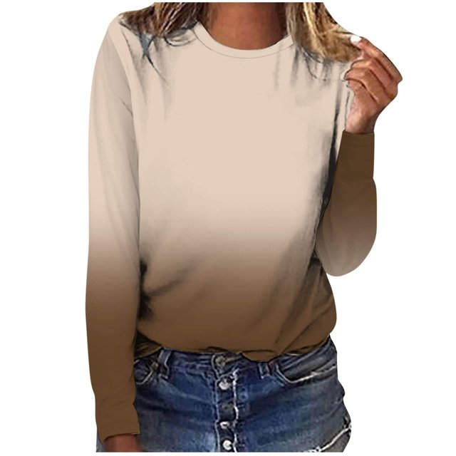 Hauts à Manches Longues pour Femmes T-Shirt Ample Imprimé Mode pour Femmes Blouse à Manches Longues Col Rond Hauts Décontractés T-Shirts à Manches Longues pour Femmes T-Shirts Longs pour Femmes T-Shirts pour Femmes Mode