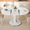 thumbnail image 3 of Virans 43.3"-59" Extendable Round Dining Table for 6-8,Kitchen Dining Table with Double Curved Base & Back Panel Buckle Top,Modern Circle Dinner Table for Kitchens,Dining Rooms,Living Rooms,White, 3 of 9