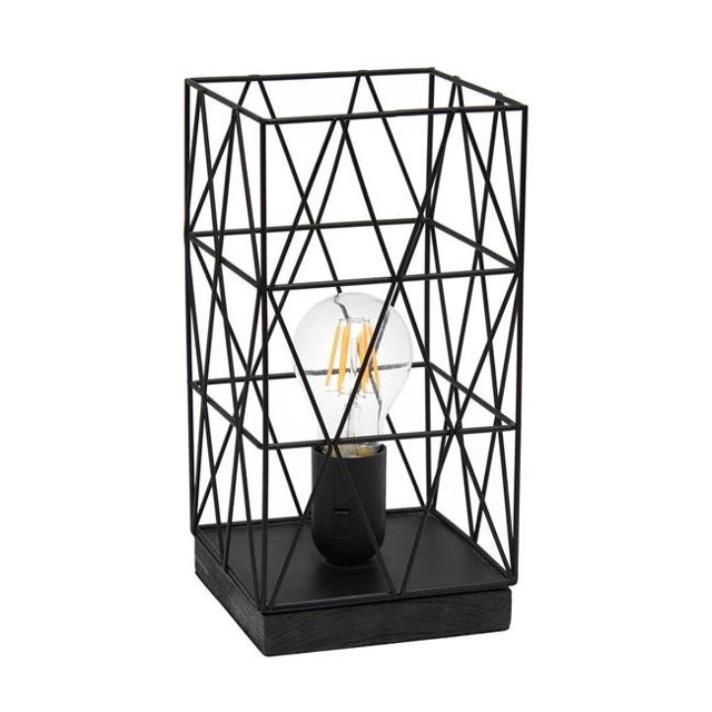 Simple Designs Black Geometric Square Metal Table Lamp