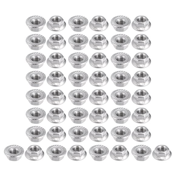 Unique Bargains M5x0.8mm Serrated Flange Hex Lock Nuts, 50Pack 304 Stainless Steel Non-Slip Metric Hexagon Flange Nut, Silver
