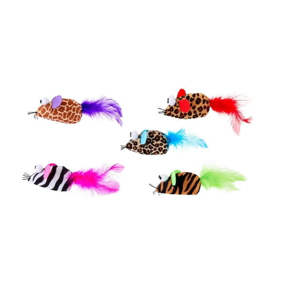 Multipet Safari Feather Mice Cat Toy, Assorted Colors
