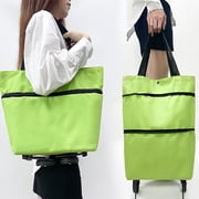 Accelerateh 2 In 1 Foldable Shopping Cart Trolley Bag Portable Green Wheels System For Grocery Travel