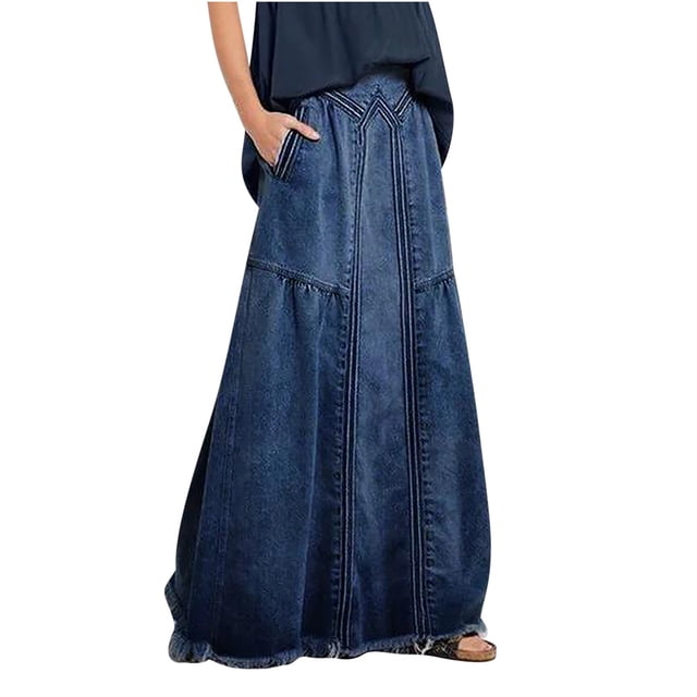 Jupes d'Été pour Femmes Robe pour Femmes 2023 Mode Jupe de Cowboy pour Femmes Confortable Extensible Grande Taille (avec Boutons)