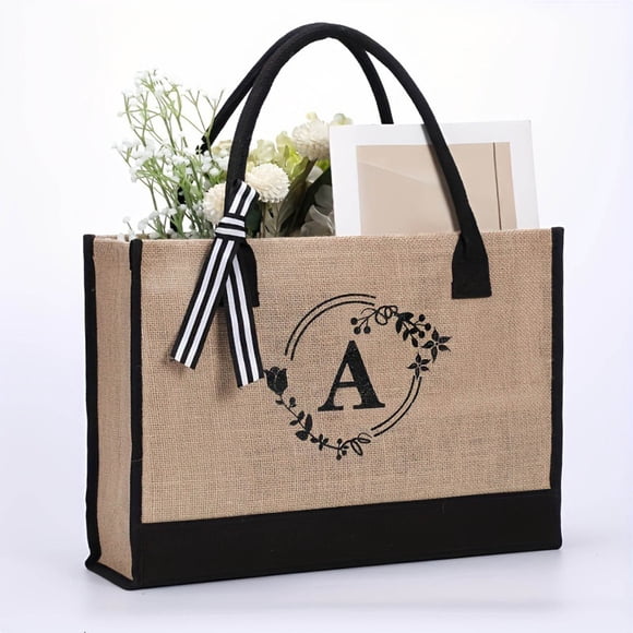 HOZADOIE Beautiful Handbag Home Essentials Yoolife Initials Jute Tote Bag and Cosmetic Bag Beach Tote Bag with Zipper Pocket Adjustable Strap Birthday Gift for Women