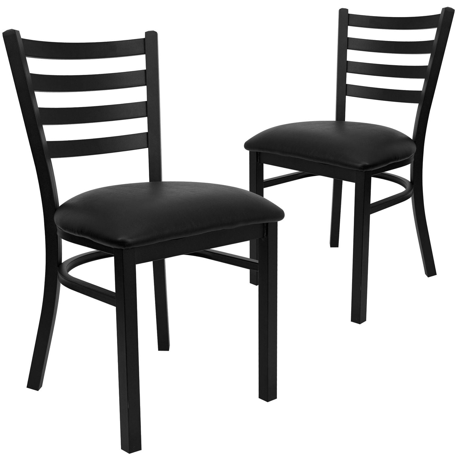 2 Pk. HERCULES Series Black Ladder Back Metal Restaurant Chair - Black Vinyl Seat