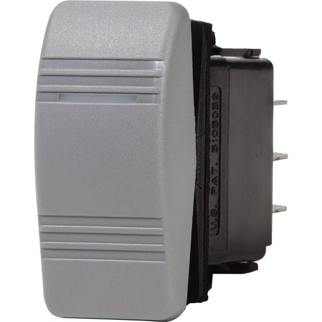 Blue Sea Interrupteur Multi-Usages 8230-BSS Contura III; 20 Ampères à 12 Volts/15 Ampères à 24 Volts; Interrupteur à Bascule; Action de Commutation; un Seul Poteau; LED; Noir avec Actionneur Gris