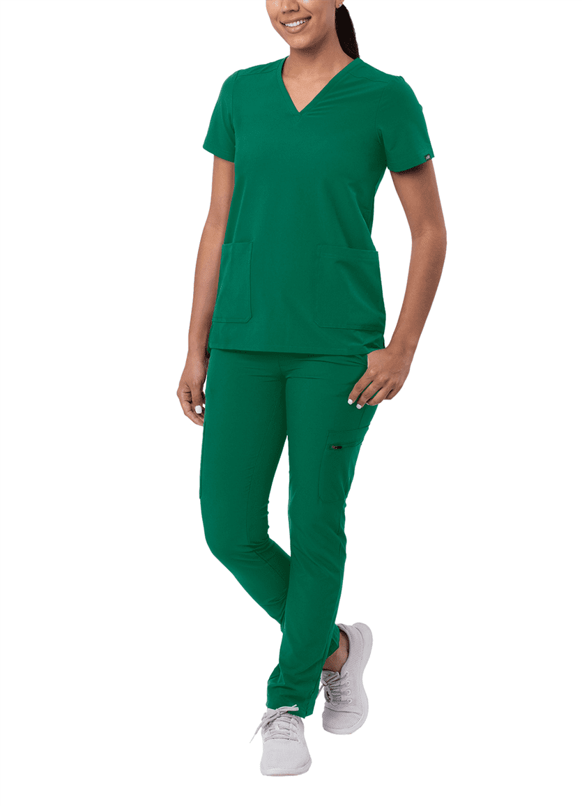 Adar Addition Go-Basic Scrub Set For Women - Slim V-Neck Scrub Top & Skinny Cargo Scrub Pants
