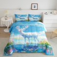 thumbnail image 1 of Erosebridal Ensembles de Literie Élan Cerf Complet avec Couette, Insert de Couette Ciel Bleu Lac, Décor d'Animaux Rêveurs, Réversible 3 Pcs, 1 of 8