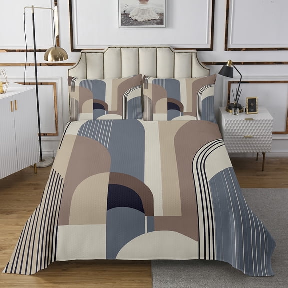 Erosebridal Vintage Geometric Quilt Sets for Queen Size Bed, Mid Century Bed Quilt, Minimalst Abstract Coverlet Set Queen, Ultra Soft Room Decorative, 3pcs