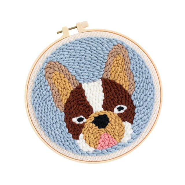 Punch Needle Kit DIY Needlework Knitting Embroidery Yarn Print Pattern Animal Dog Embroidery for Adult Kid Starter D