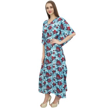 Bimba Caftan en Coton Long Kaftan Femme Robe de Nuit Kimono Bleu Robe de Couverture-12