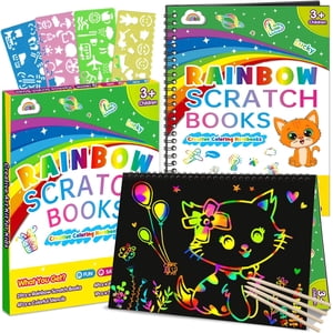 ZMLM 2Pack Rainbow Scratch Paper Notebook Magic Drawing Kit, Arts et artisanat pour les enfants Ages 6-8,8-12 Garçons Jouets Filles Cadeaux