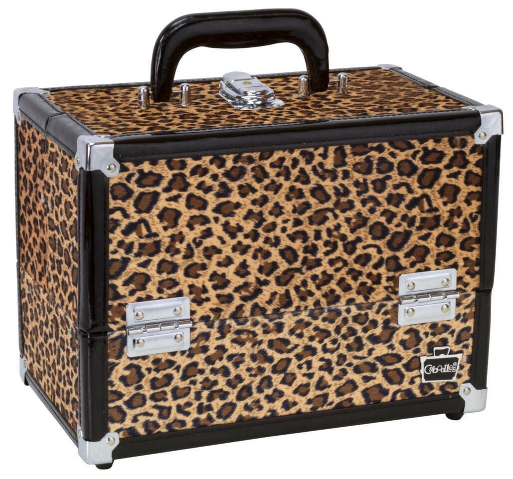 Caboodles 11.25 Inches Leopard Print Cosmetic Train Case with Mirror - 2 Tray