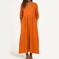thumbnail image 1 of TIMIFIS Robes d'Été pour Femmes Couleur Unie Col en V Manches 3/4 Longue Robe Décontractée Coupe Ample Taille Haute Maxi Fluide avec Poches, 1 of 7