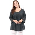 thumbnail image 3 of GRACE & GRANDEUR Women's Plus Size  Casual Solid Raglan Sleeves Tops Dark Grey 3X, 3 of 6
