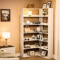 thumbnail image 1 of Industrial Corner Bookshelf 6-Tier | 35.2" L-Shaped Tall Bookcase for Living Room, 1 of 7