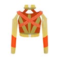 thumbnail image 4 of Eandarui Kids Girls Gymnastics Crop Tops Long Sleeve Shiny Rhinestone Color Block Design with Cross Back Cutout Orange 16, 4 of 7