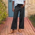 thumbnail image 2 of Women's Linen Pants - High Waisted Flare Wide Leg Capri Work Pants with Pockets, 2 of 6
