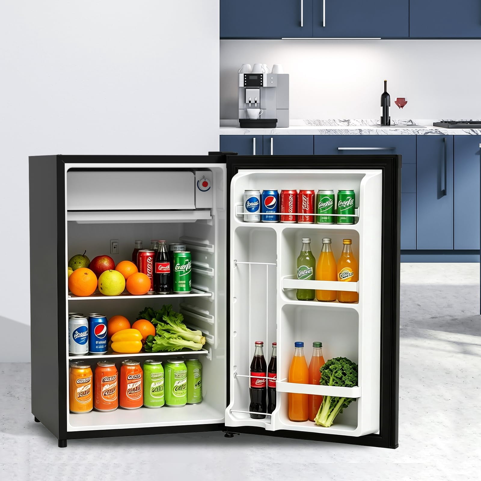 Compact Refrigerator – 3.2 Cu.Ft Silver – Single Door Mini Fridge – Energy Efficient & Quiet – Dorm, Office, Bedroom, Kitchen & Bar – Adjustable Shelves