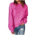 thumbnail image 1 of Pisexur Chandail à Col Rond Surdimensionné pour Femme, Uni, Manches Chauve-Souris Bouffantes à Revers, Chandail Tricoté, Haut à Manches Longues, Chandail Ample d'Automne, Chandail, Jumper, Hauts, 1 of 6