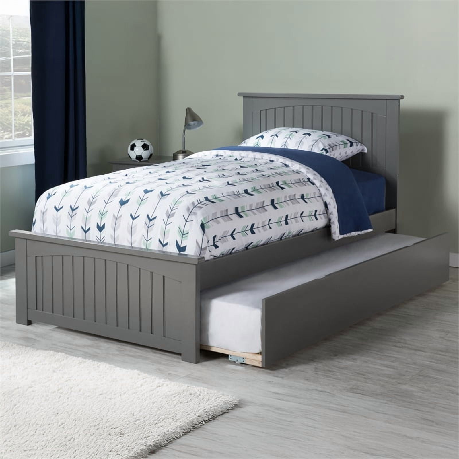Nantucket Lit Plateforme Simple TG avec Pied de Lit Assorti et Tiroir-Lit TXL, Gris