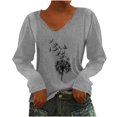 thumbnail image 1 of Yuyuzo Womens Basic Fall Tops V Neck Long Sleeve Dandelion Pattern Comfy Tunic Top Tees Pullover Blouse, 1 of 4