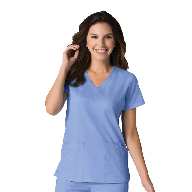 EON Women's COOLMAX V-Neck Mesh Panel Solid Scrub Top