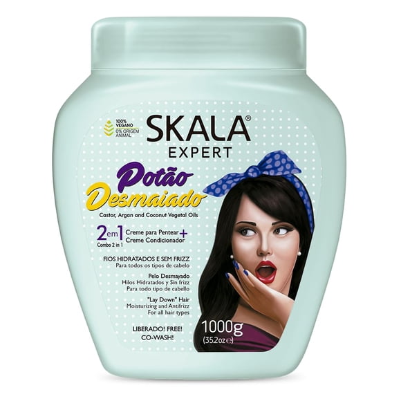 Skala Expert Potão Desmaiado 2-in-1 Hair Treatment Cream - Ultra-Smoothing Mask & Leave-In - With Castor, Argan & Coconut Oil to Reduce Frizz - Vegan Brazilian Hair Care - 1kg (35.2 oz)