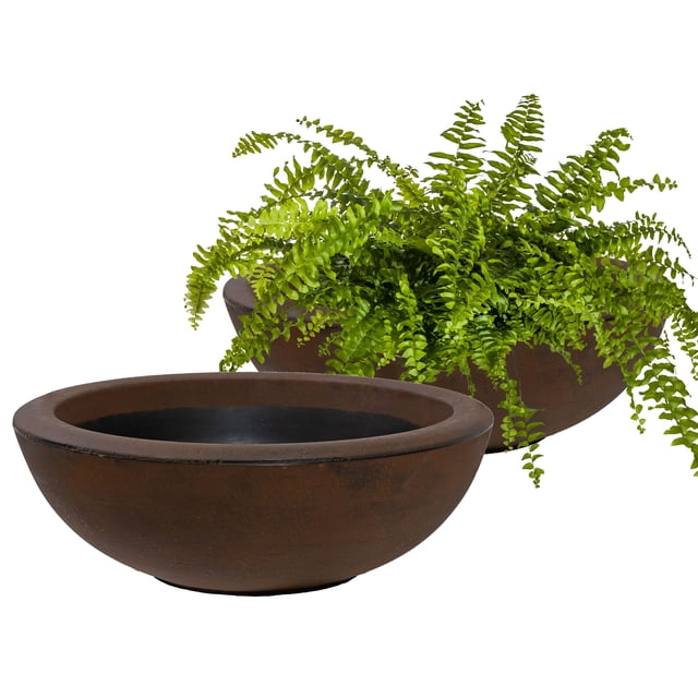 Sunnydaze Weather-Resistant Polyresin Double-Walled Percival Outdoor Flower Pot Planter - 20.75" - Rust - 2pk