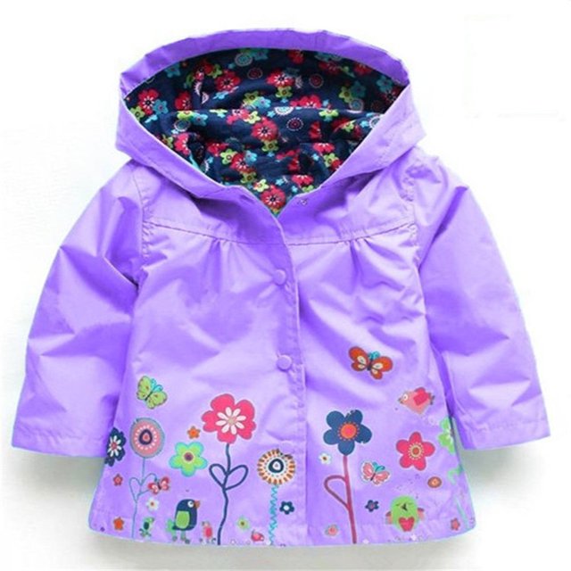 Huyghdfb Little Girls Hoodie Jacket Flowers Button-Down Waterproof Windbreaker