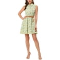 thumbnail image 2 of INSPIRE CHIC Robe Sans Manches à Imprimé Floral pour Femme, Demi-Patte de Boutonnage, Longueur Genou, Ceinturée, Printemps, m Vert Pâle-Jaune Floral, 2 of 8