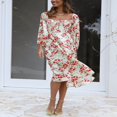 thumbnail image 2 of Flowy Midi Dress with Long Sleeves and Square Neckline for Women, 2 of 9