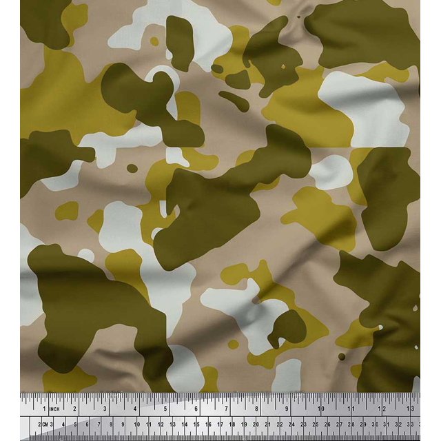 Soimoi polyester Crepe Fabric Two Tone With White Camouflage Decor Fabric Printed Yard 42 Inch Wide