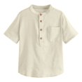 thumbnail image 1 of CHOK Boys Button Up Henley Short Sleeve Linen Cotton Tops with Pocket, 1 of 3