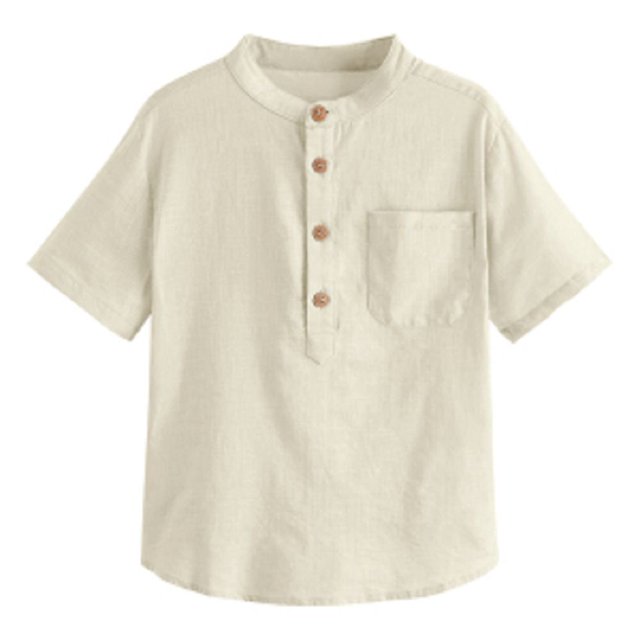 CHOK Boys Button Up Henley Short Sleeve Linen Cotton Tops with Pocket