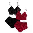 thumbnail image 1 of Birdeem Ensemble de Pyjama 2 Pcs pour Femmes Bretelles Solides Dentelle Shorts, 1 of 4