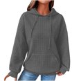 thumbnail image 2 of UPPADA Womens Waffle Knit Hoodies Long Sleeve Color Block Pullover Casual Hooded Drawstring Sweatshirt with Pockets Trendy Fall Hooded Pullover tops Deals of the Day, 2 of 7