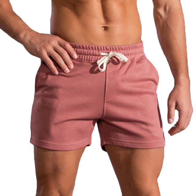 Men Solid Cotton Three-point Pants Sports Elastic Mid-waist Lace-up Shorts
