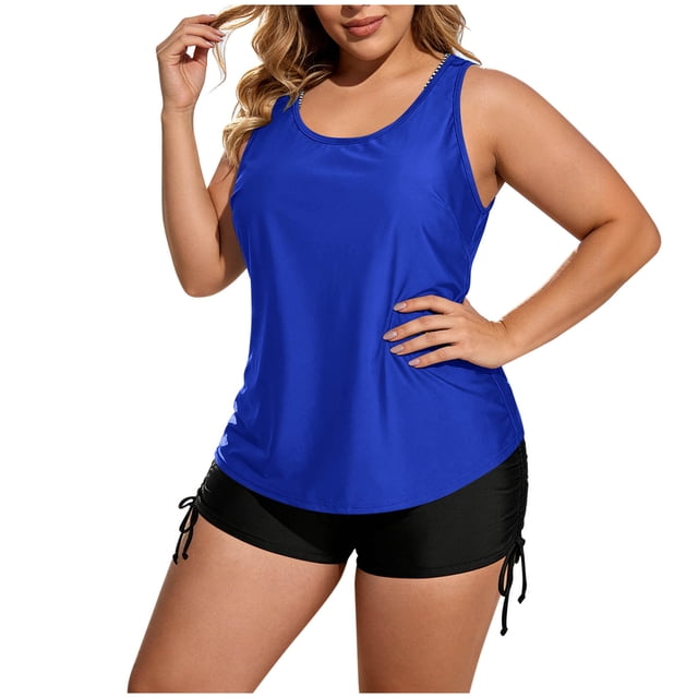 ShomPort Womens Swim Set 3 Piece Tankini Top and Swim Bra with Side Drawstring Boy Shorts Swimsuits